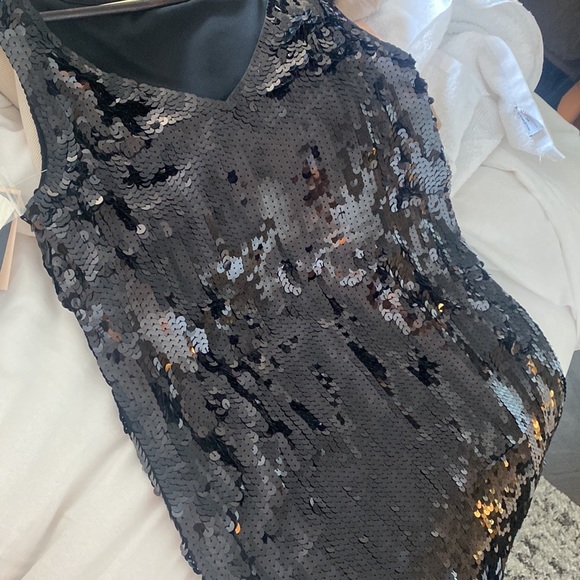Banana Republic Black Sequins Clubbing Sheath Mini Dress Dress - 6P - Picture 8 of 9